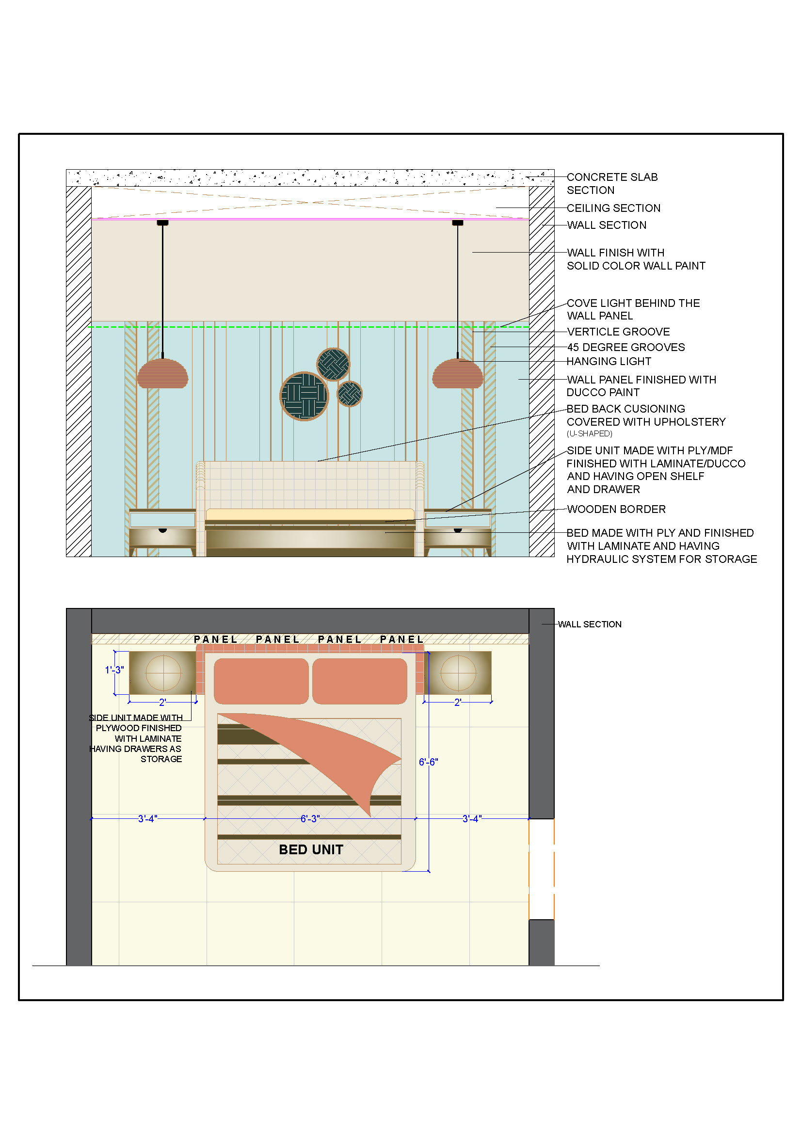 Minimalist Bedback Wall Panel AutoCAD Drawing